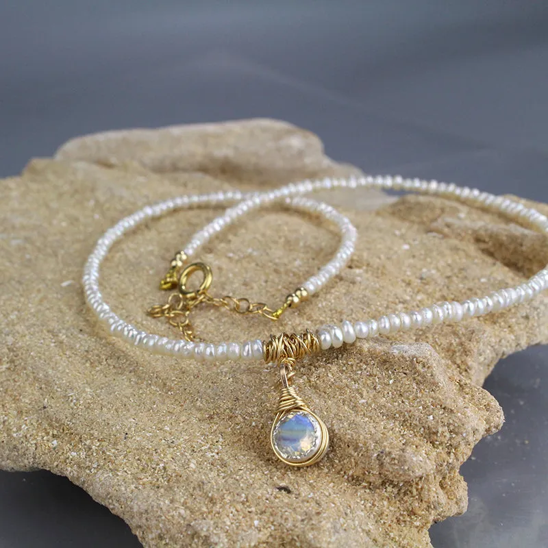 Moonstone Pearl Eye Pendant Necklace