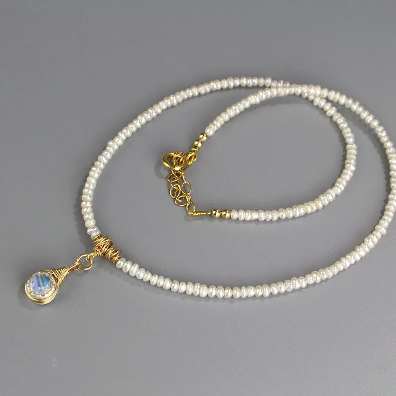 Moonstone Pearl Eye Pendant Necklace