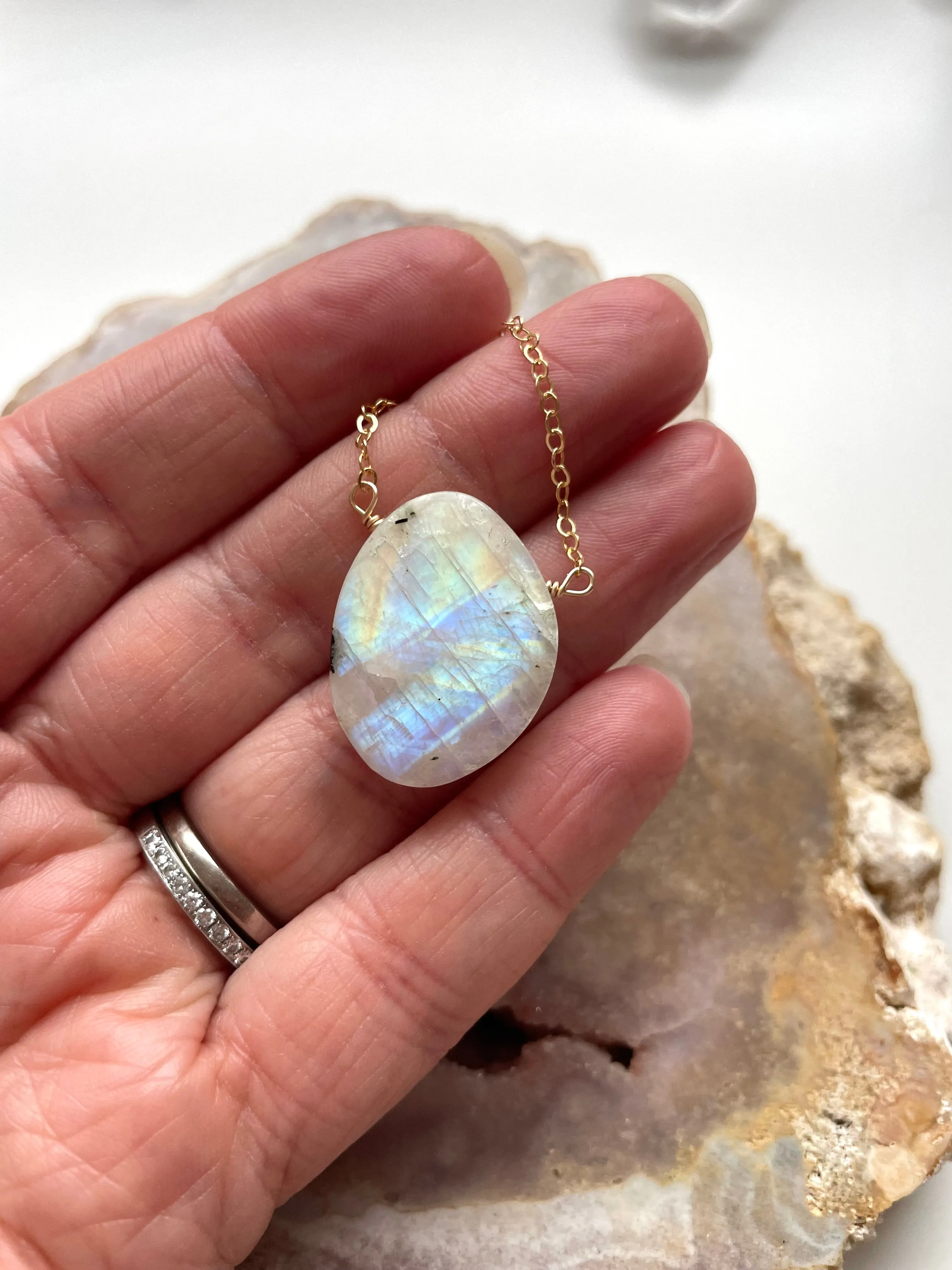 Moonstone Pendant Necklace 14k Gold Filled