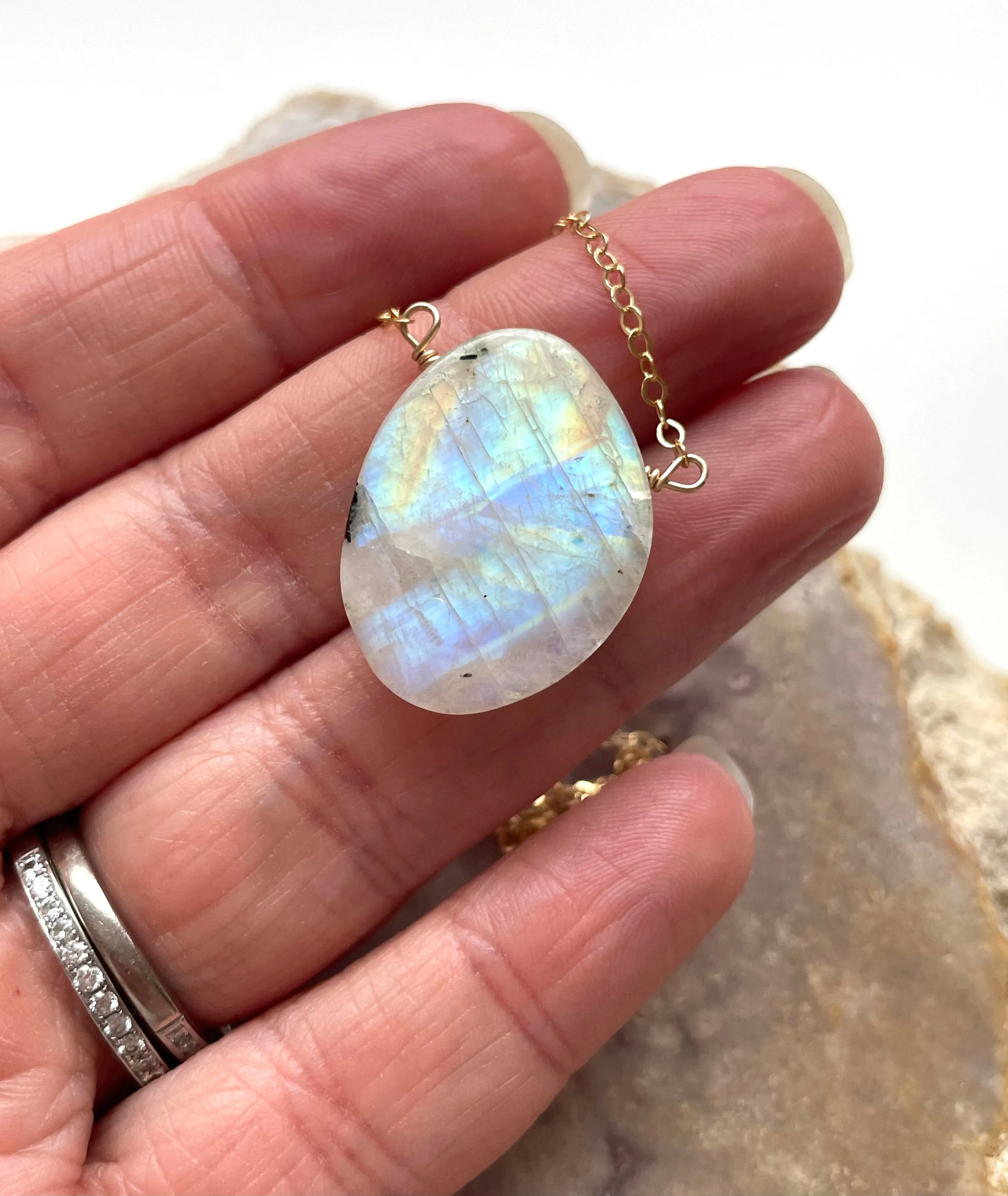 Moonstone Pendant Necklace 14k Gold Filled