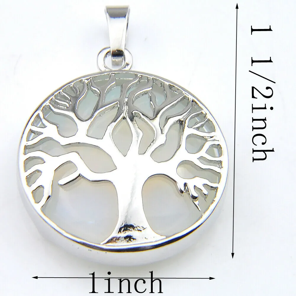 Moonstone Round Tree of Life Medallion Pendant Necklace