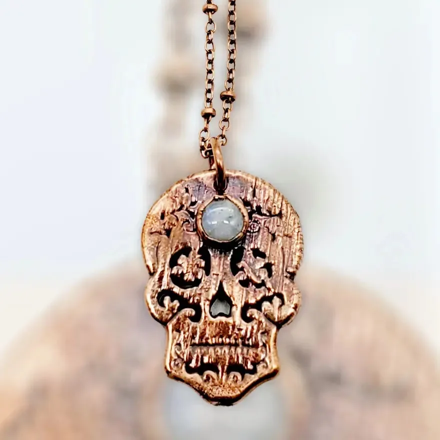 Moonstone Sugar Skull Necklace