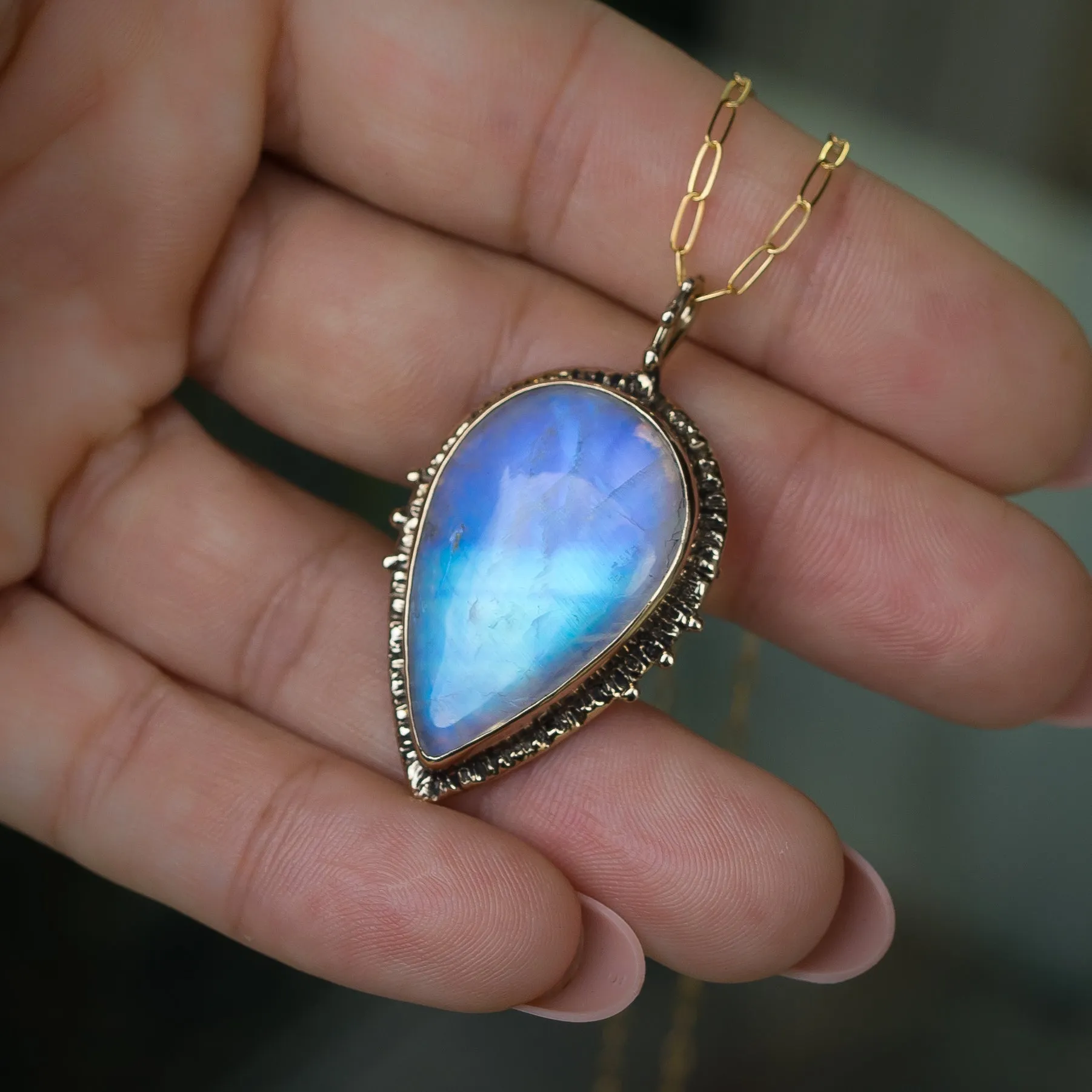 Moonstone Teardrop Bronze Pendant