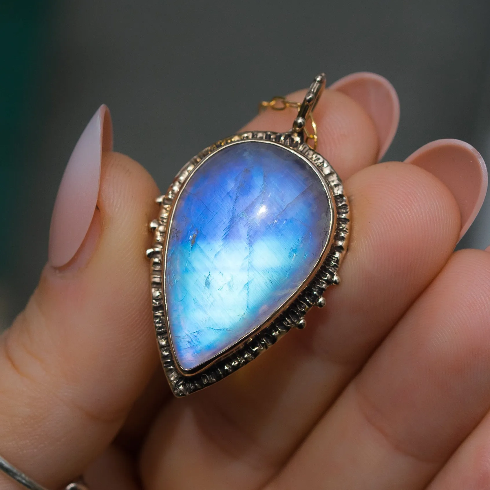 Moonstone Teardrop Bronze Pendant