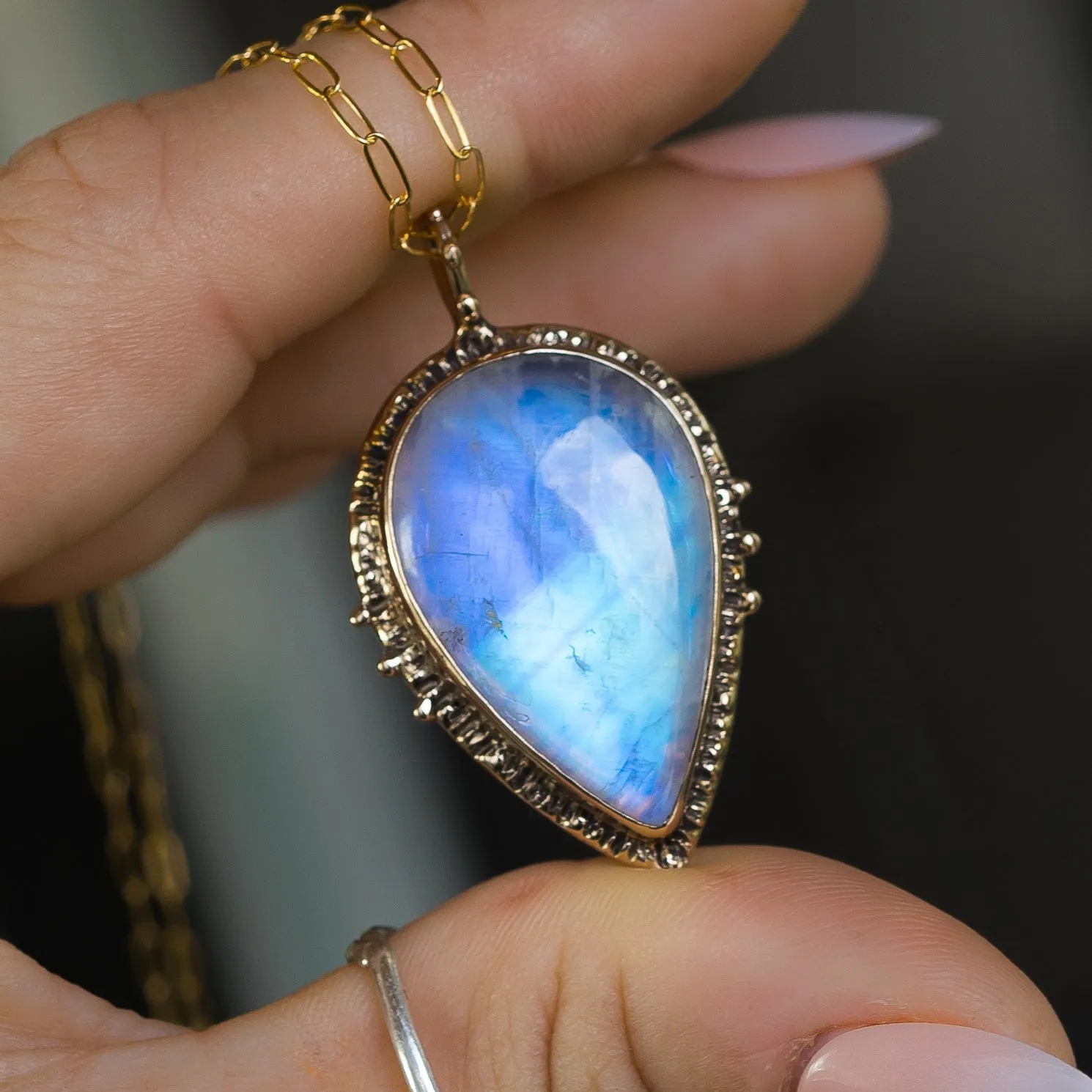 Moonstone Teardrop Bronze Pendant