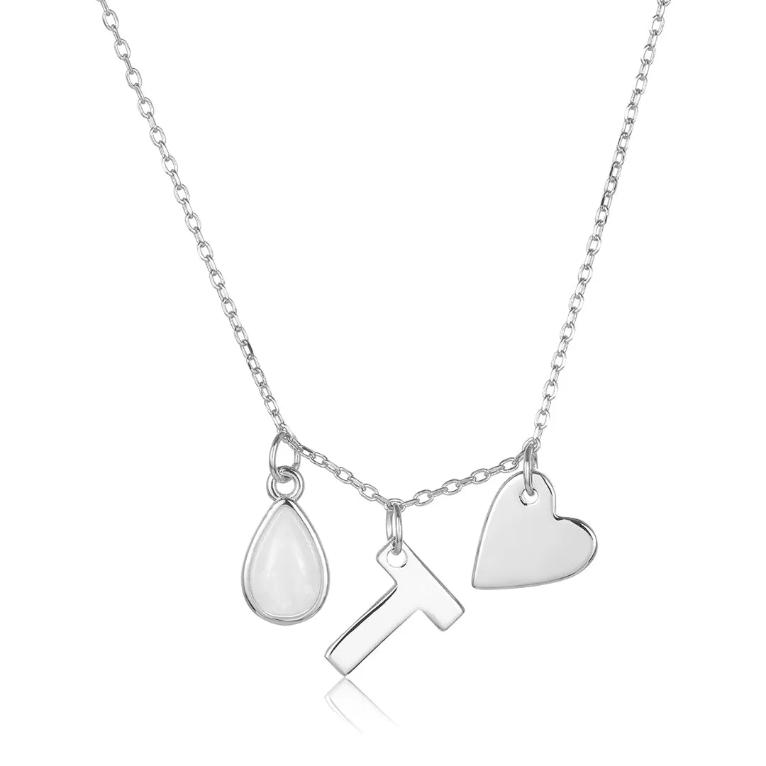 Moonstone Three Charm Necklace silver gold