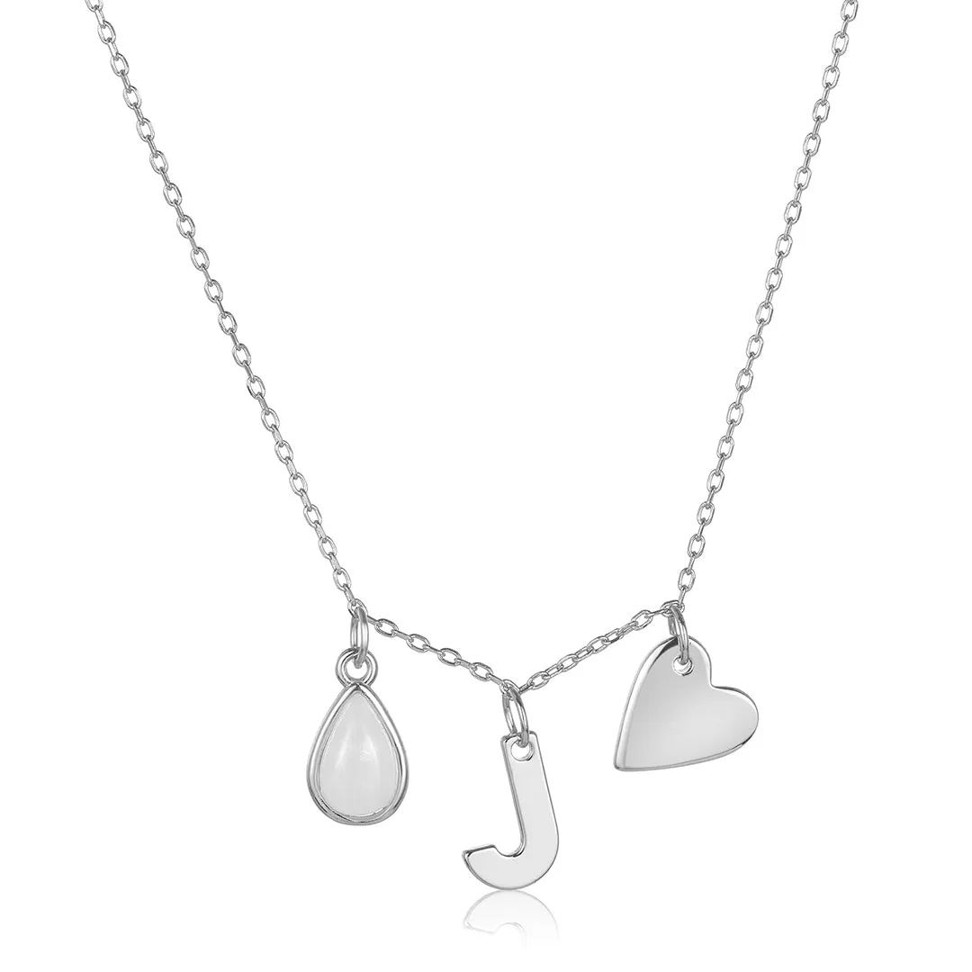 Moonstone Three Charm Necklace silver gold