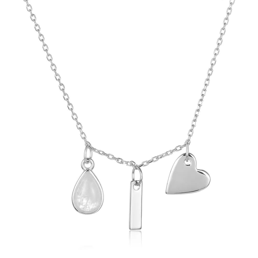 Moonstone Three Charm Necklace silver gold