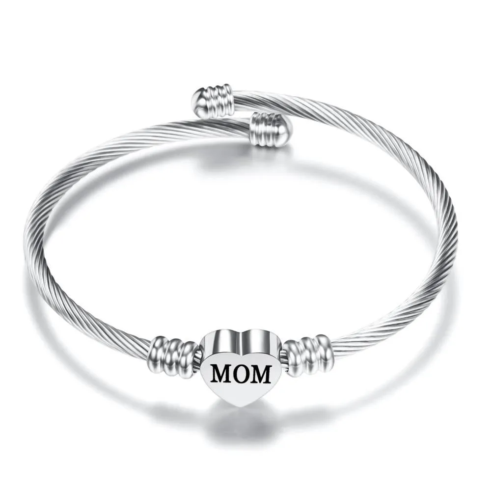 Mother's Day Special! Quote Stainless Steel Heart Charm Bangle