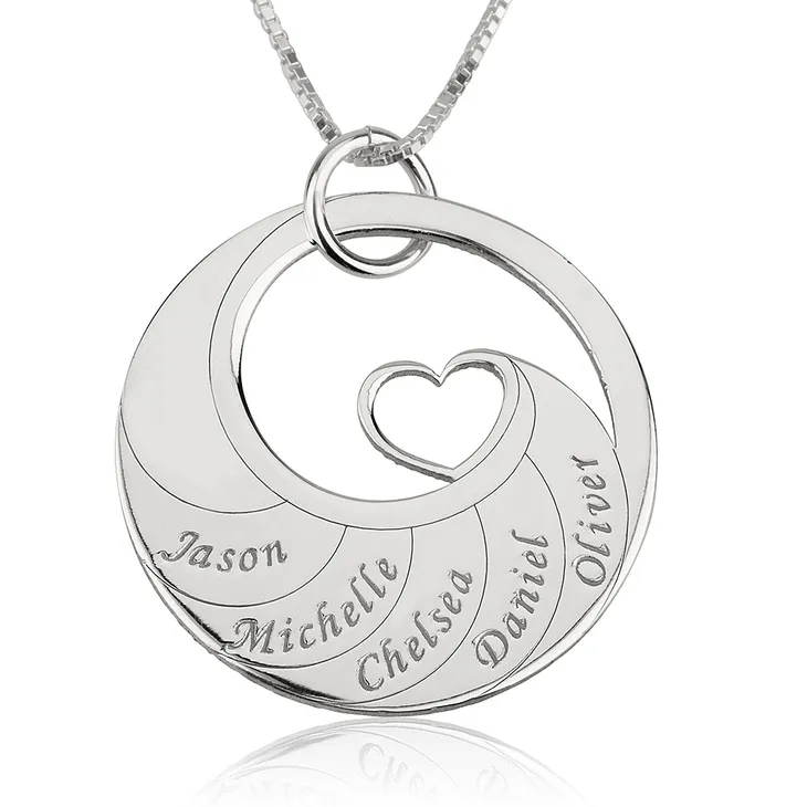 Mother's Heart Necklace with Engraved Names - Sterling Silver