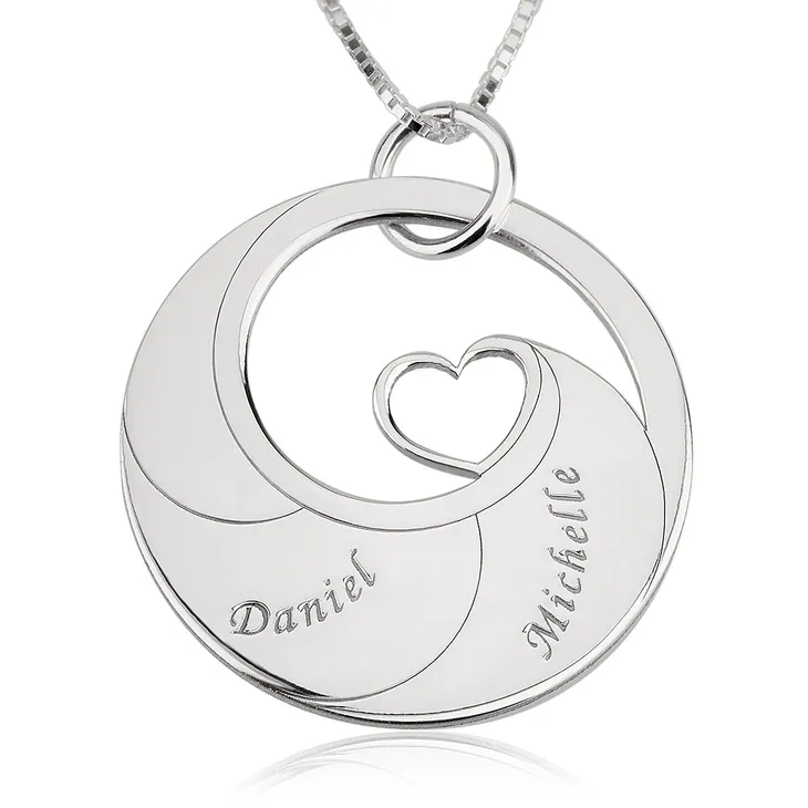 Mother's Heart Necklace with Engraved Names - Sterling Silver