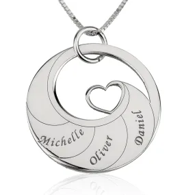 Mother's Heart Necklace with Engraved Names - Sterling Silver