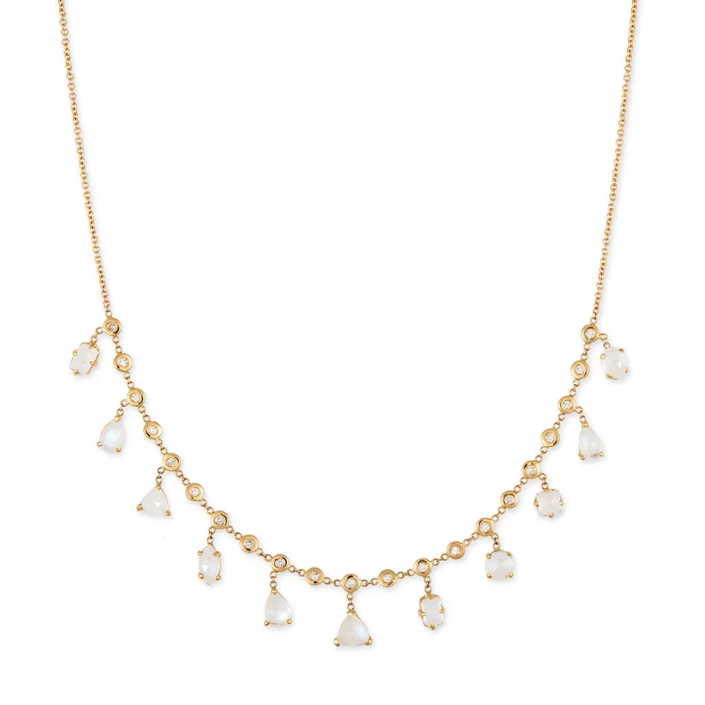 MULTI SHAPE MOONSTONE   DIAMOND SHAKER NECKLACE