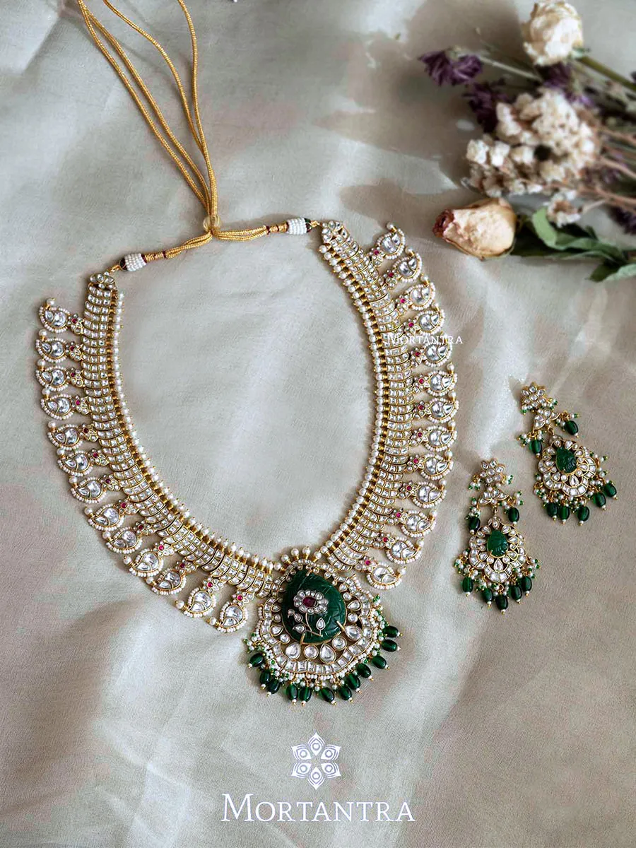 Multicolor Gold Plated Jadau Kundan Bridal Necklace Set - MO-S21M