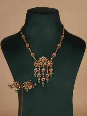 Multicolor Gold Plated Jadau Kundan Necklace Set - MS2258M