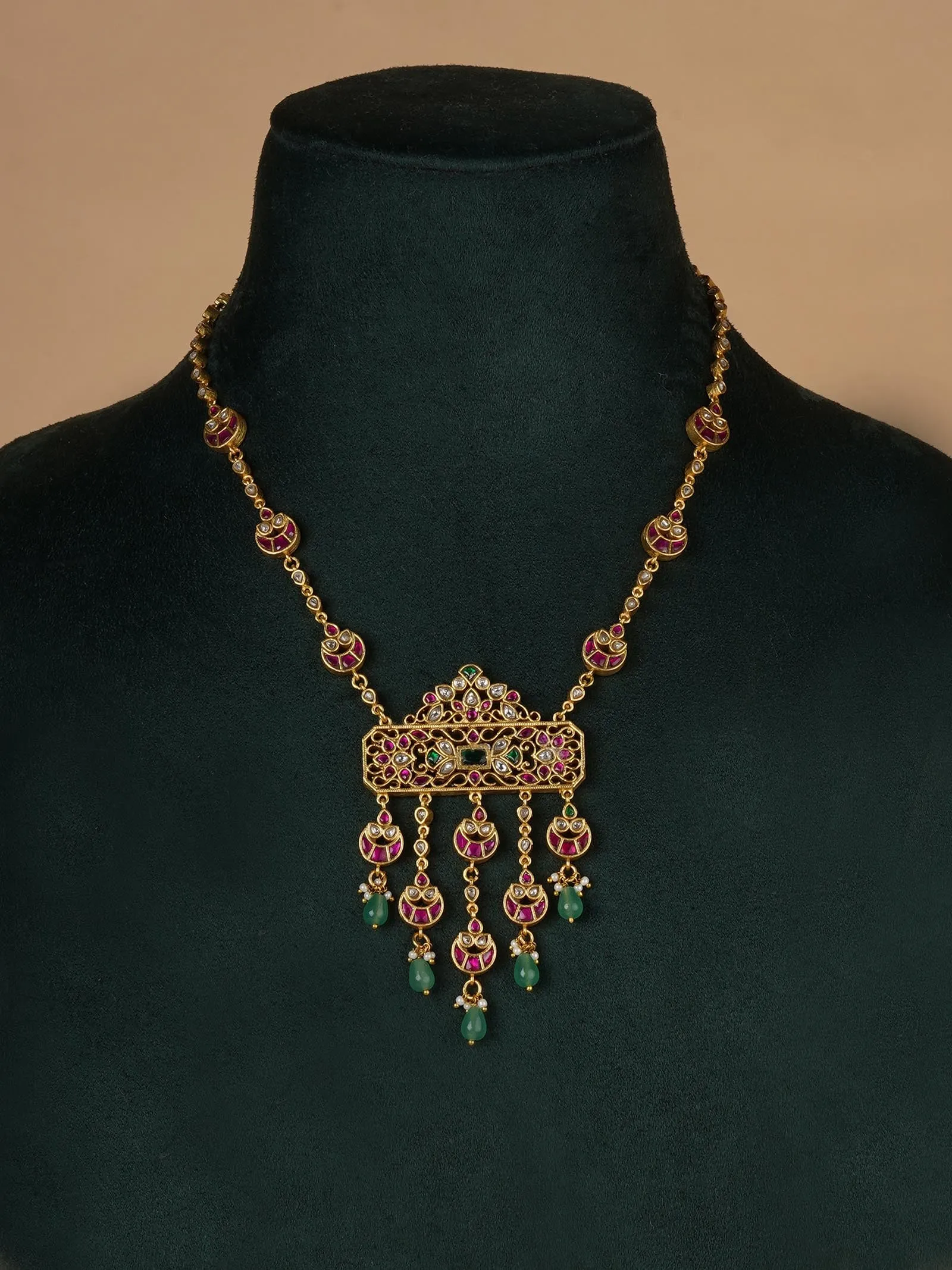 Multicolor Gold Plated Jadau Kundan Necklace Set - MS2258M