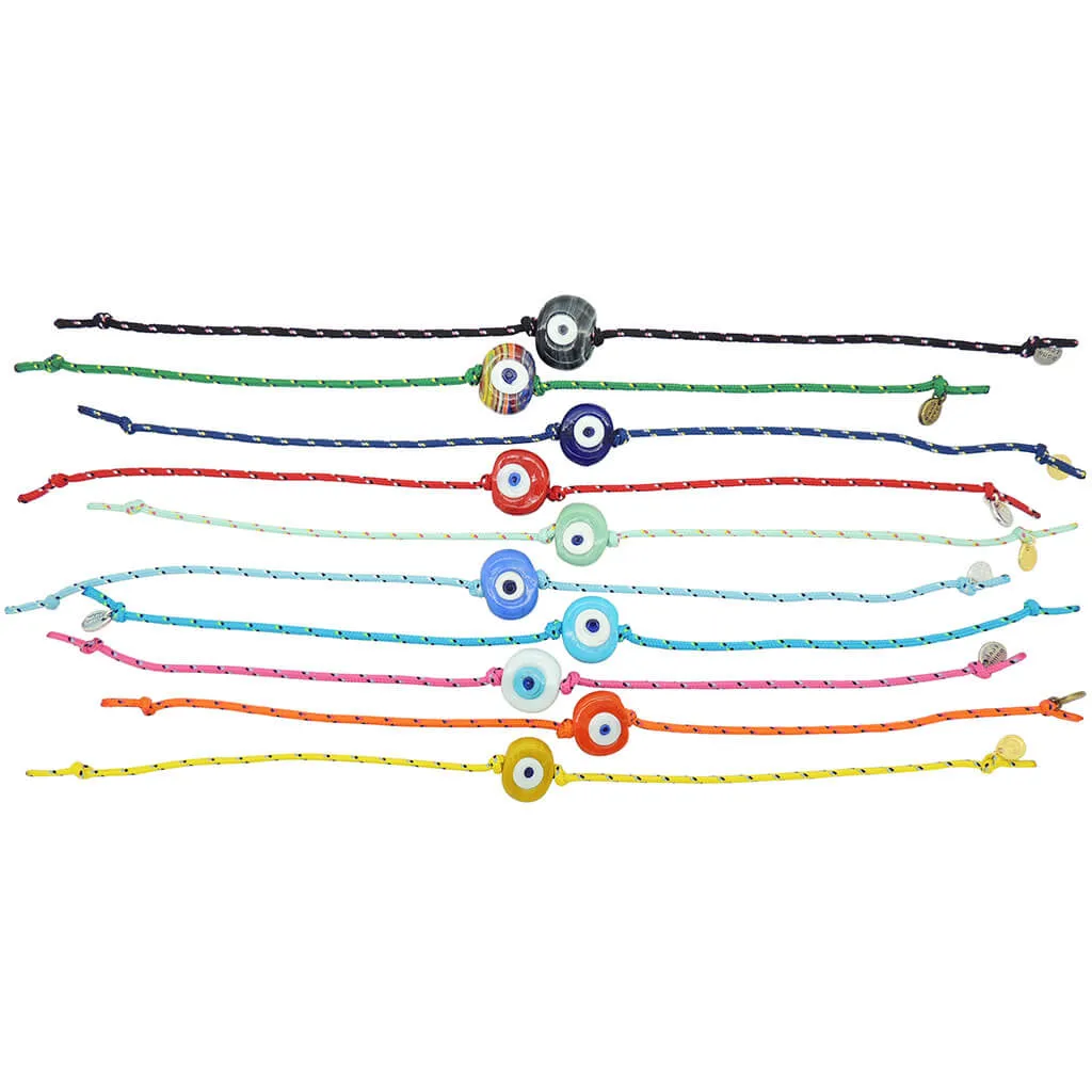 Multicolour Glass Evil Eye Amulet Nautical Cord Bracelet