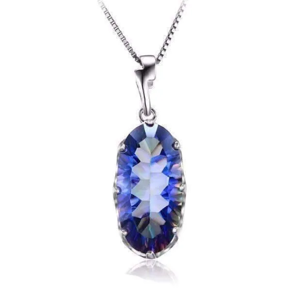 Mystic Blue Rainbow Fire 11.8CT Oval IOBI Precious Gems Pendant Necklace