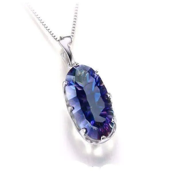 Mystic Blue Rainbow Fire 11.8CT Oval IOBI Precious Gems Pendant Necklace