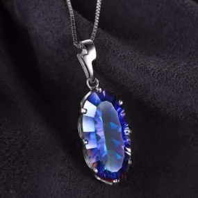 Mystic Blue Rainbow Fire 11.8CT Oval IOBI Precious Gems Pendant Necklace