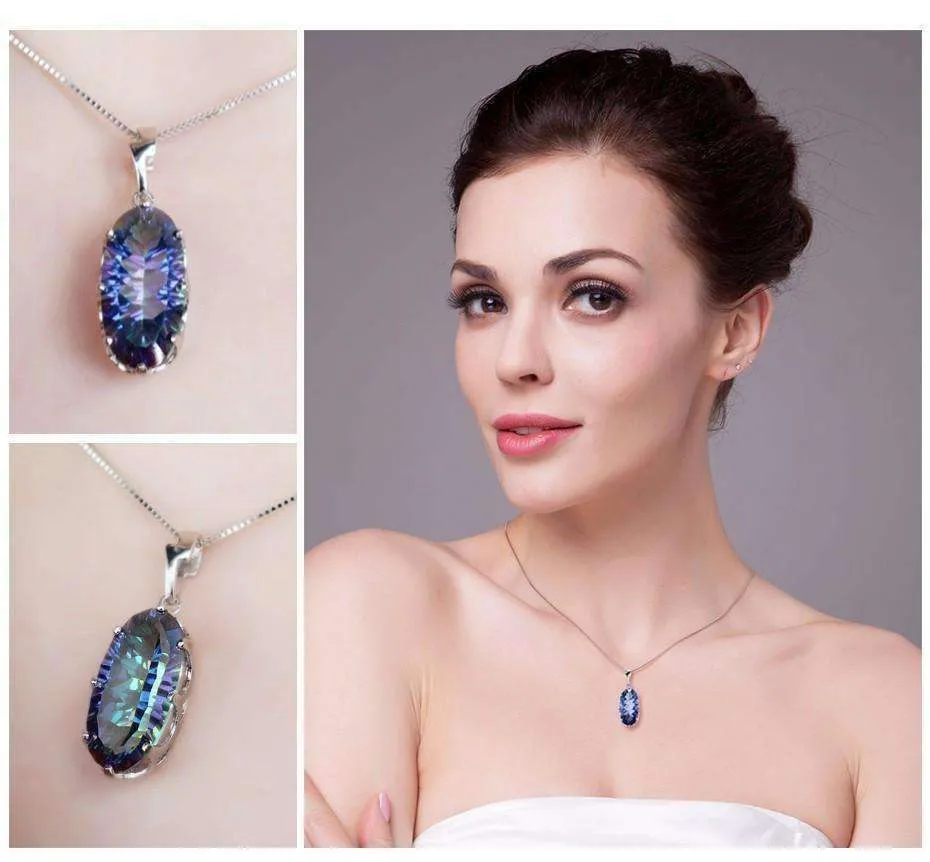 Mystic Blue Rainbow Fire 11.8CT Oval IOBI Precious Gems Pendant Necklace