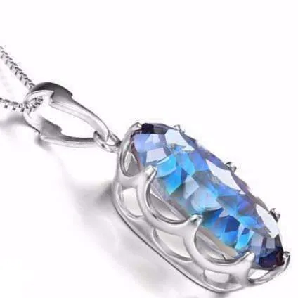 Mystic Blue Rainbow Fire 11.8CT Oval IOBI Precious Gems Pendant Necklace