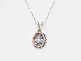 Mystic Topaz Pendant - Natural Topaz Necklace - Purple Oval Necklace