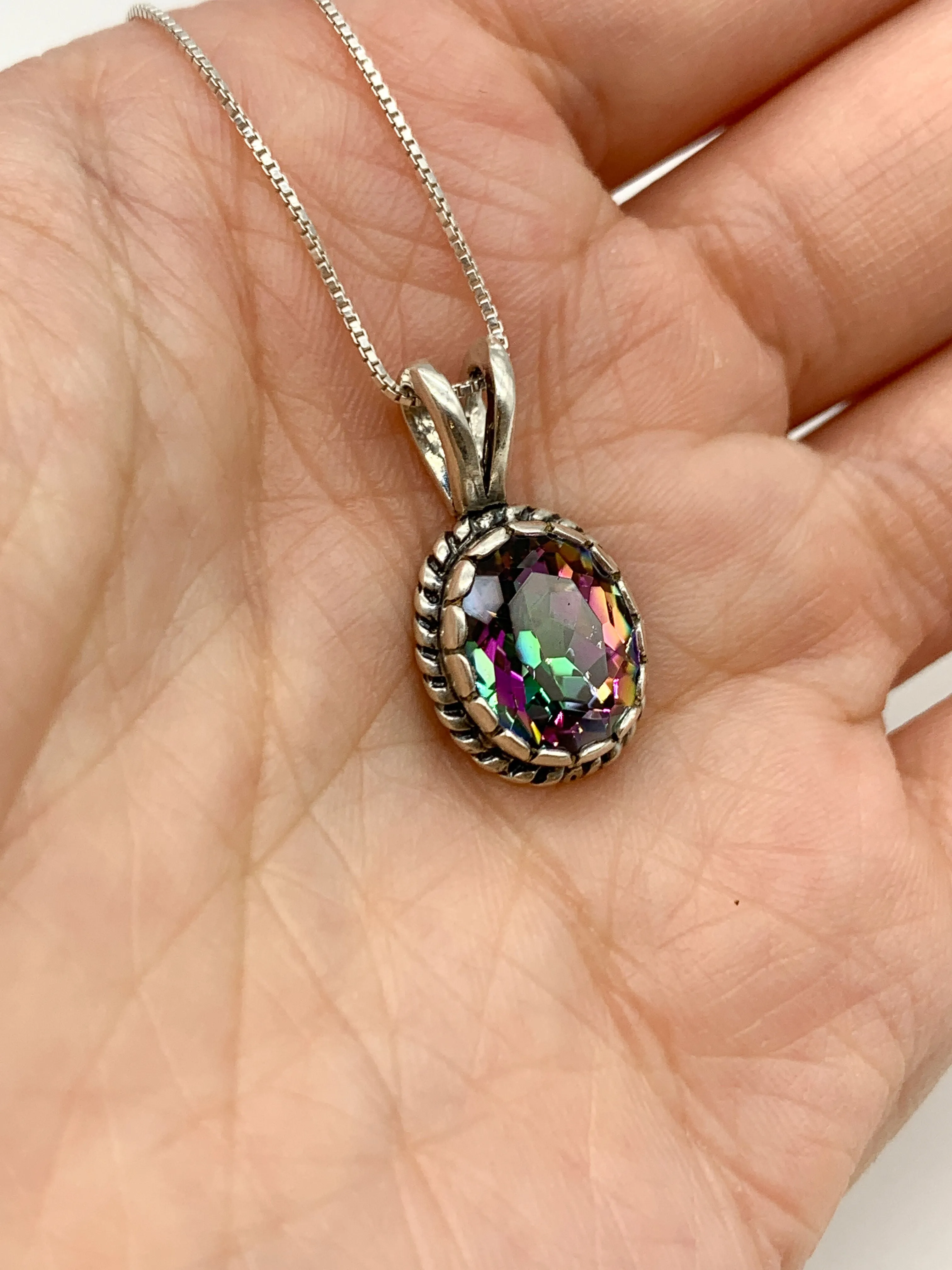 Mystic Topaz Pendant - Natural Topaz Necklace - Purple Oval Necklace