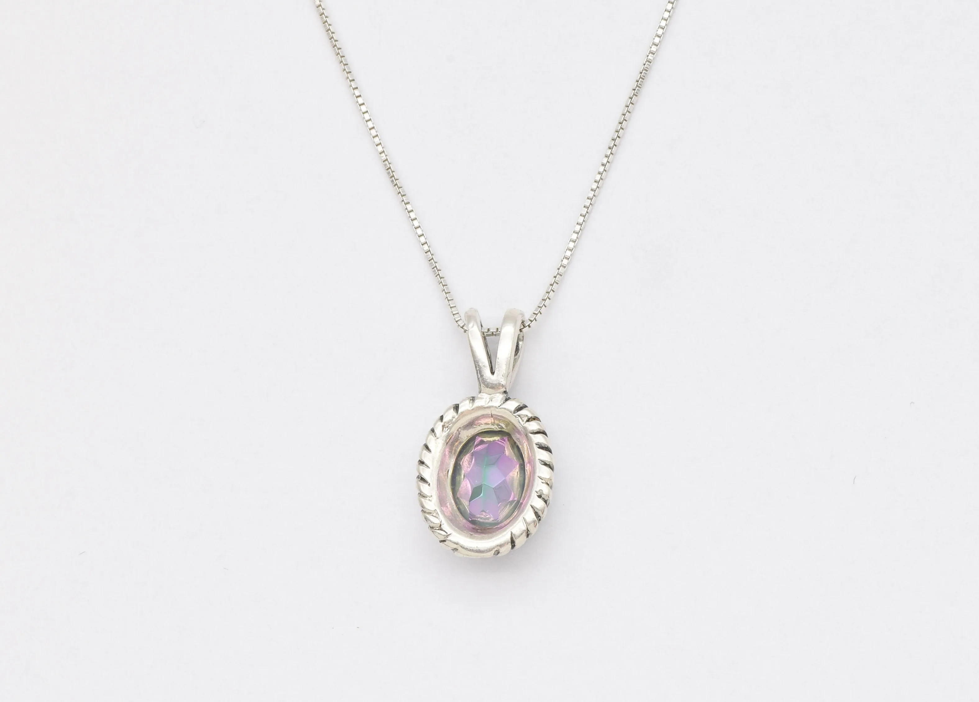 Mystic Topaz Pendant - Natural Topaz Necklace - Purple Oval Necklace