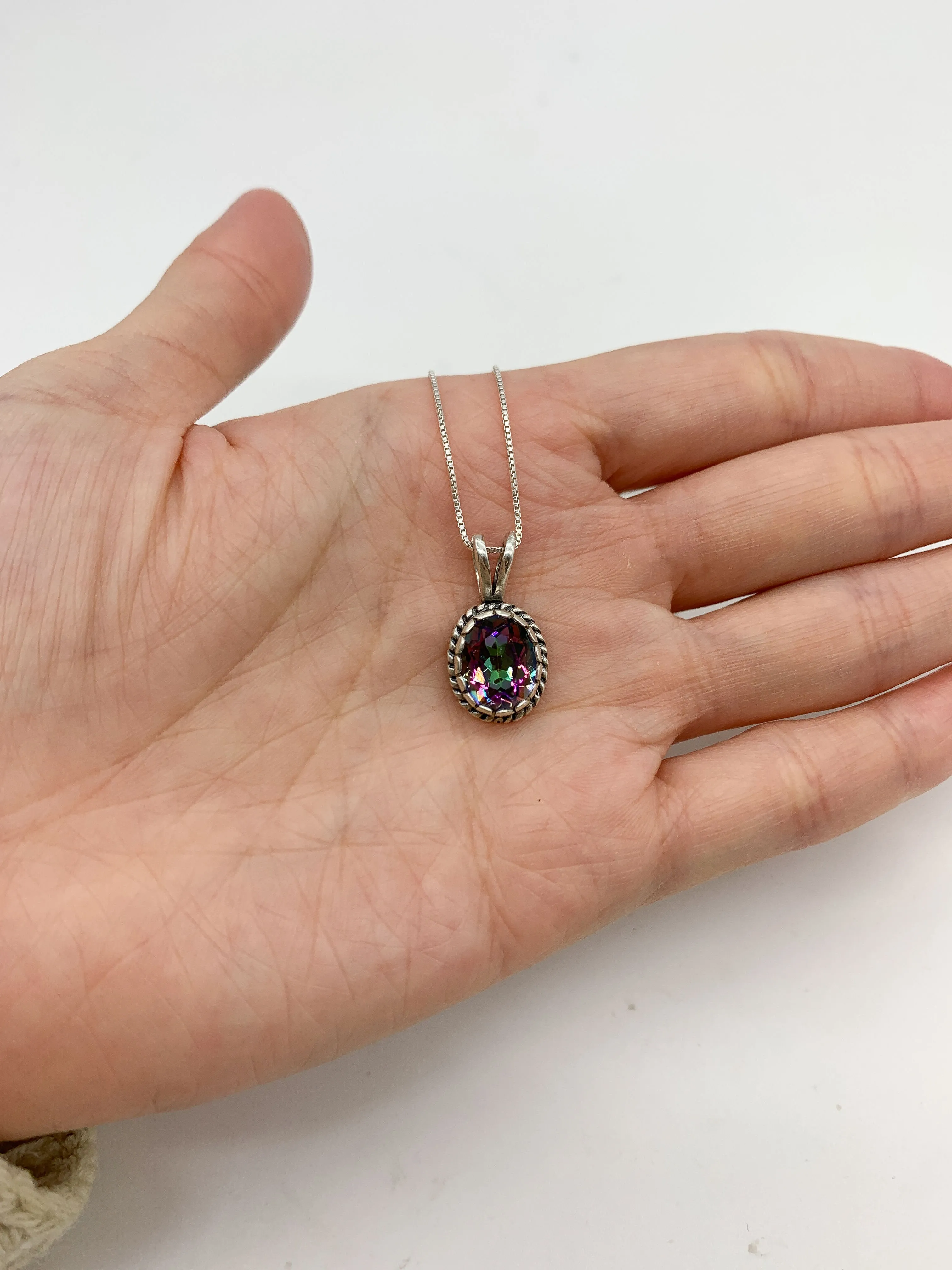 Mystic Topaz Pendant - Natural Topaz Necklace - Purple Oval Necklace