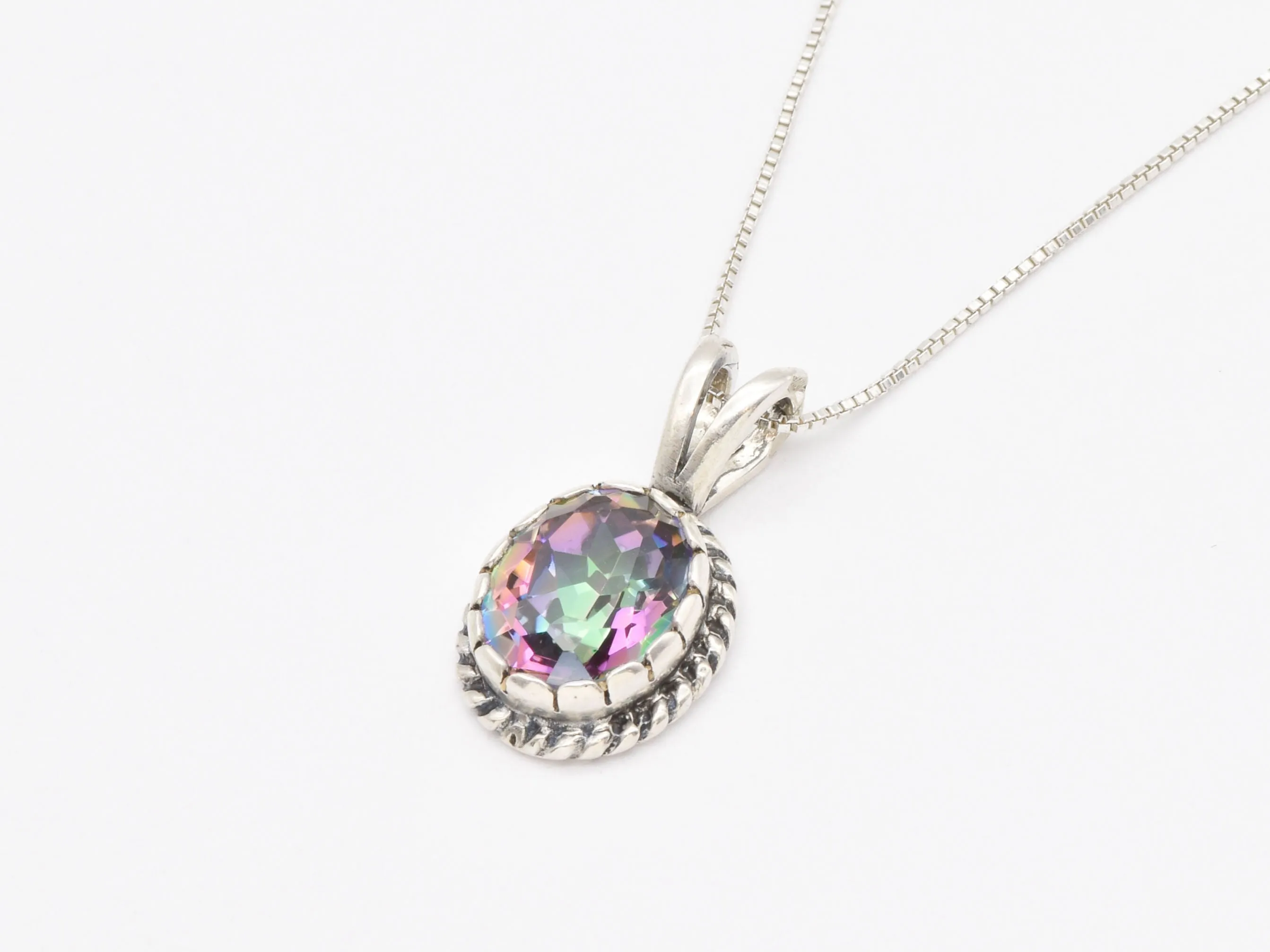 Mystic Topaz Pendant - Natural Topaz Necklace - Purple Oval Necklace