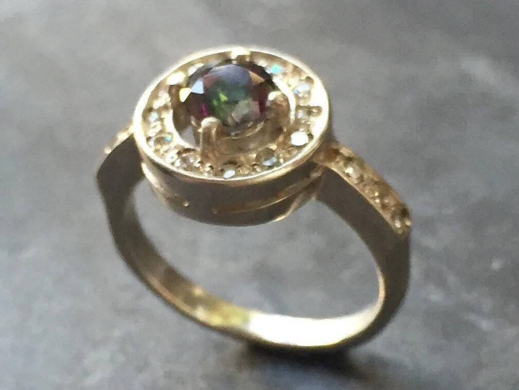 Mystic Topaz Vintage Ring - Purple Gemstone Ring - Halo Mystic Topaz Ring