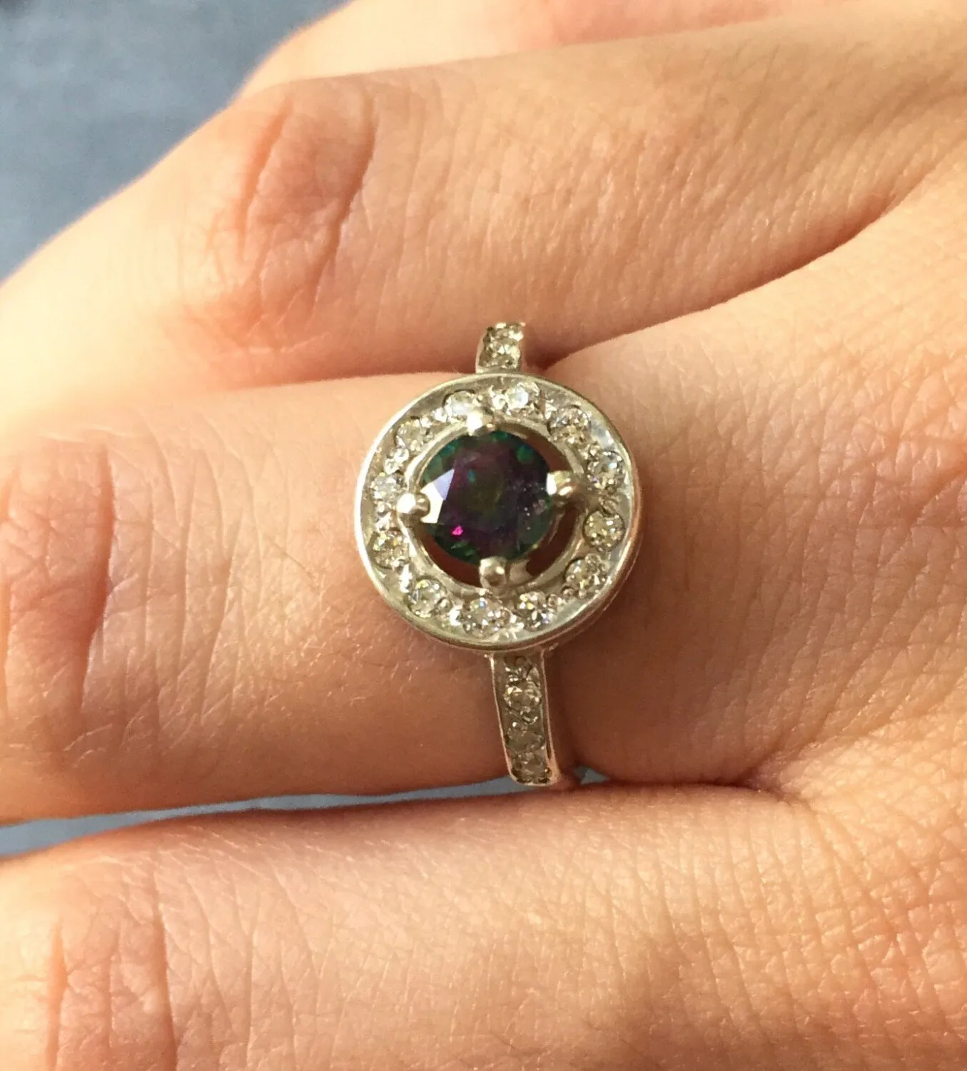 Mystic Topaz Vintage Ring - Purple Gemstone Ring - Halo Mystic Topaz Ring