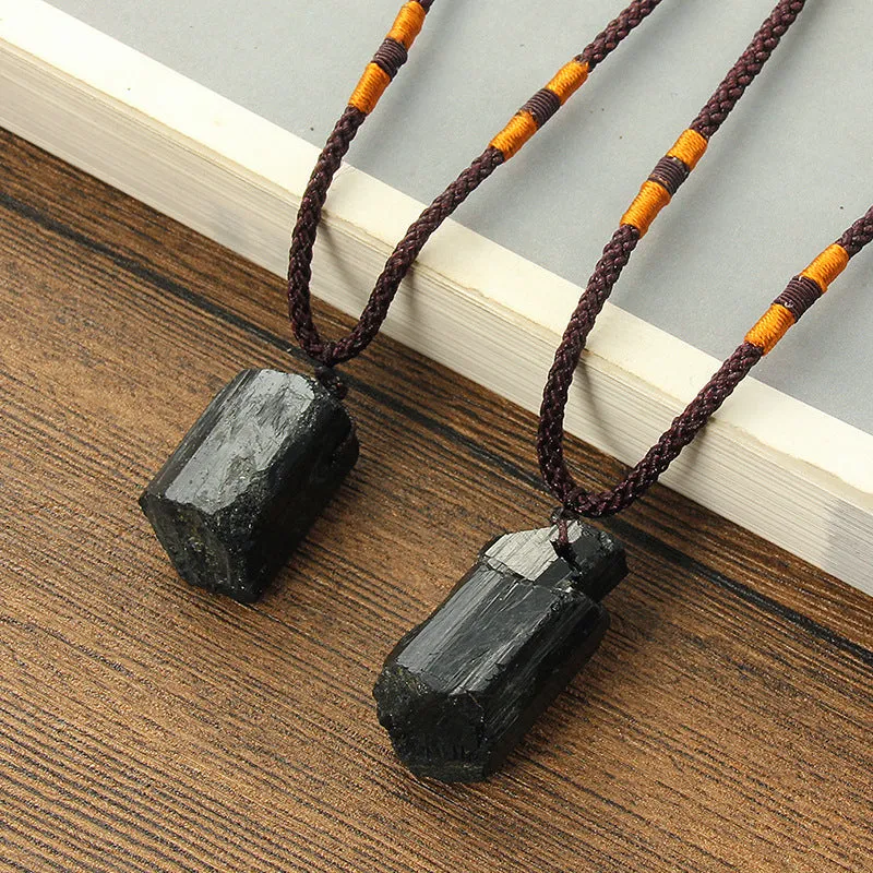 Natural Black Stone Pendant Necklace gift natural Tourmaline