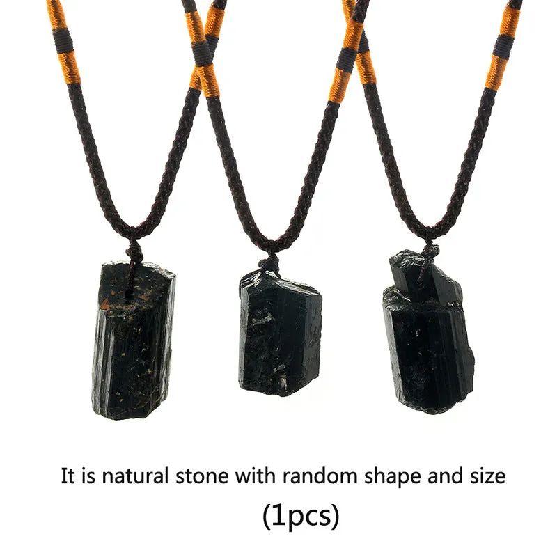 Natural Black Stone Pendant Necklace gift natural Tourmaline