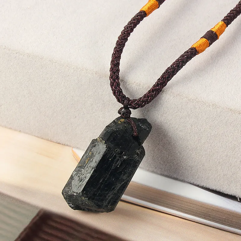 Natural Black Stone Pendant Necklace gift natural Tourmaline