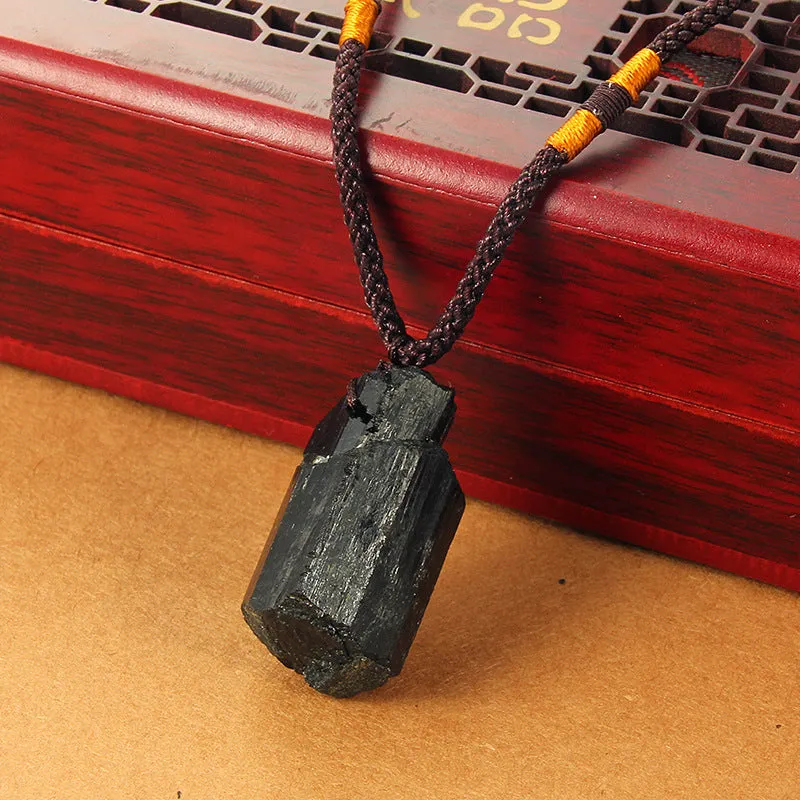 Natural Black Stone Pendant Necklace gift natural Tourmaline