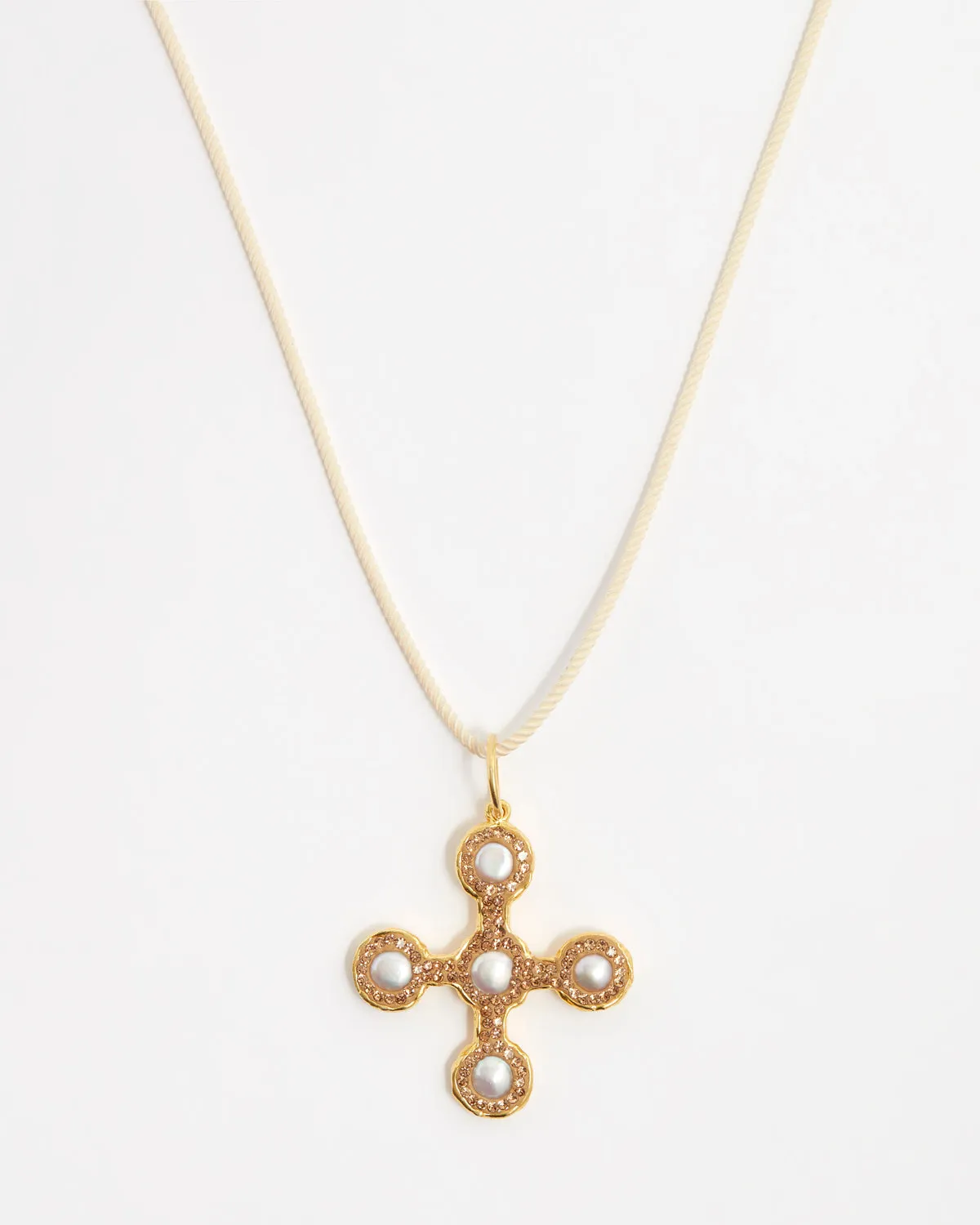 Necklace Pearl Cross Cord Gold-White