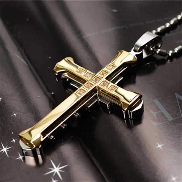 New Fashion Cross Necklace Men Punk Nail Styling Pendant Black Gold Silver Color Chain Creative Necklace Gifts