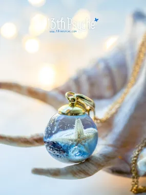 Ocean inspired Starfish and shells resin ball necklace