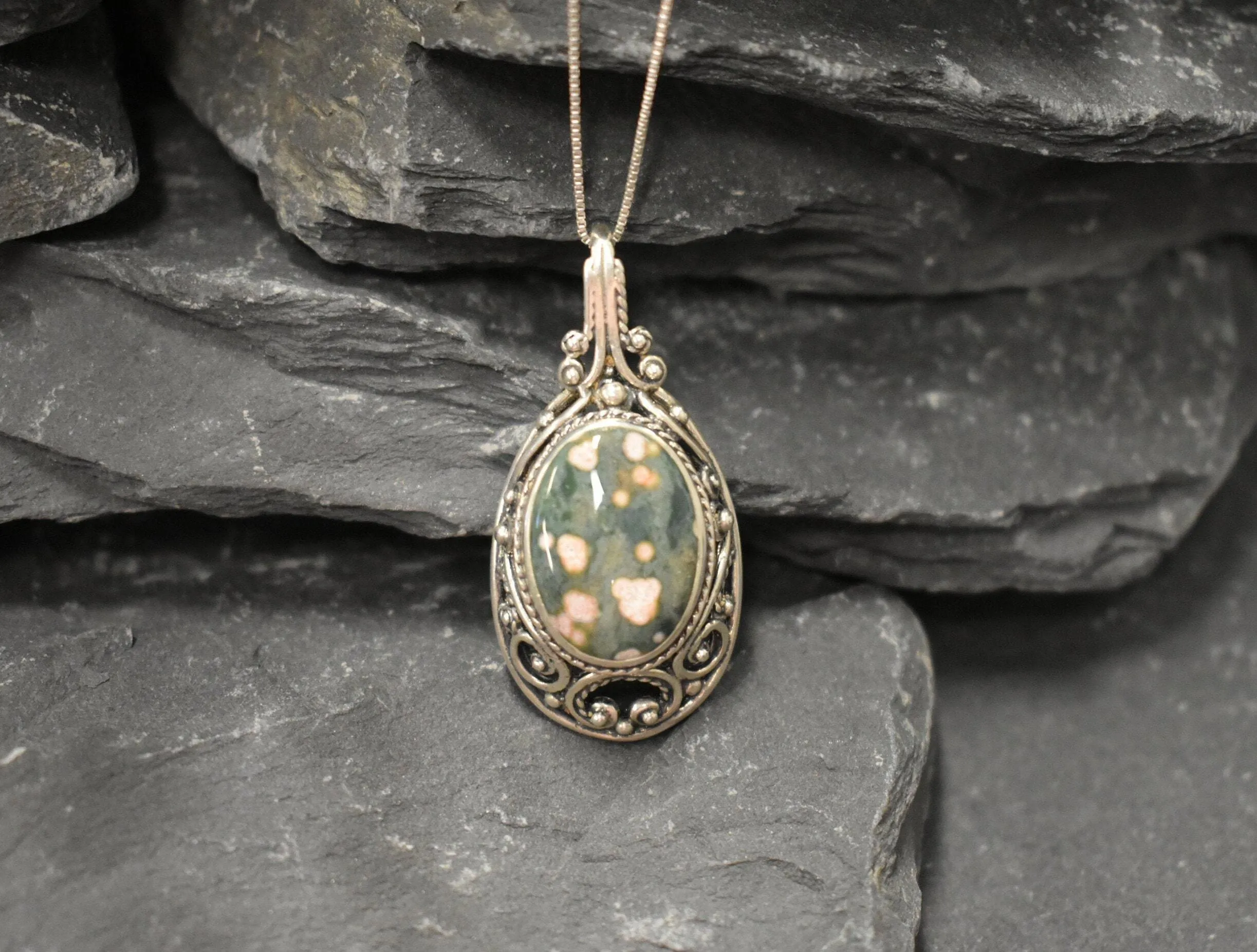 Ocean Necklace - Ocean Jasper Pendant - Victorian Statement Necklace