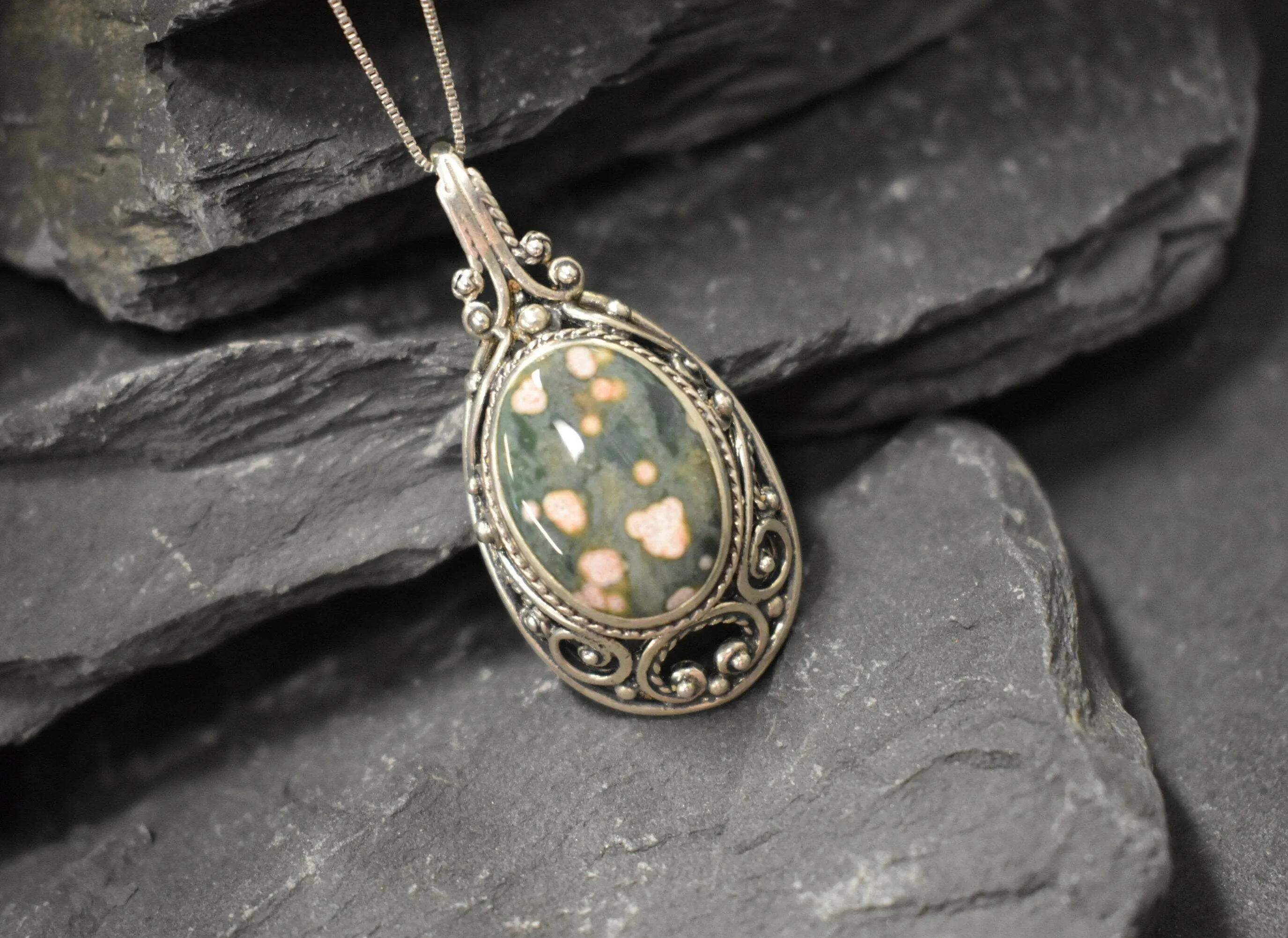 Ocean Necklace - Ocean Jasper Pendant - Victorian Statement Necklace