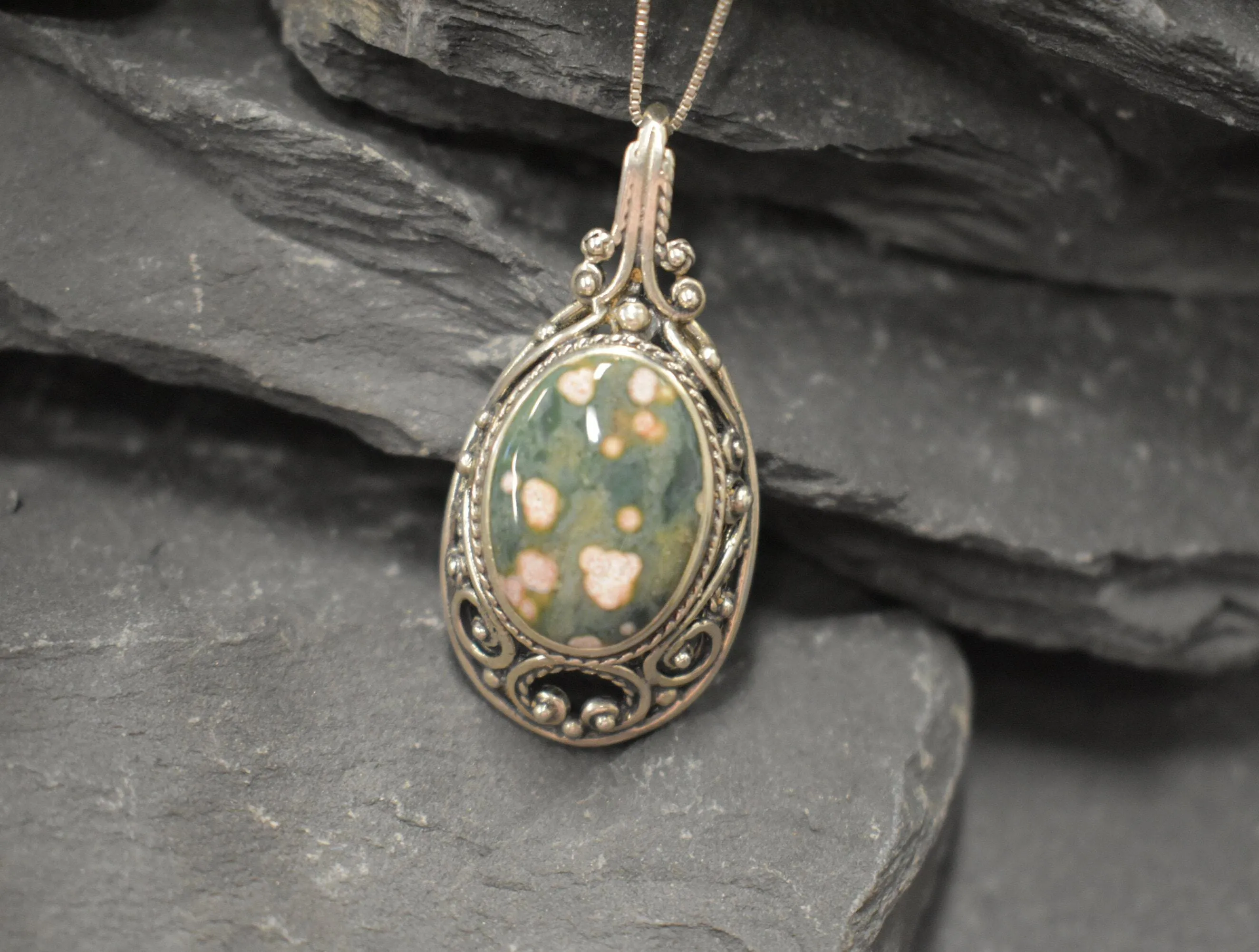 Ocean Necklace - Ocean Jasper Pendant - Victorian Statement Necklace