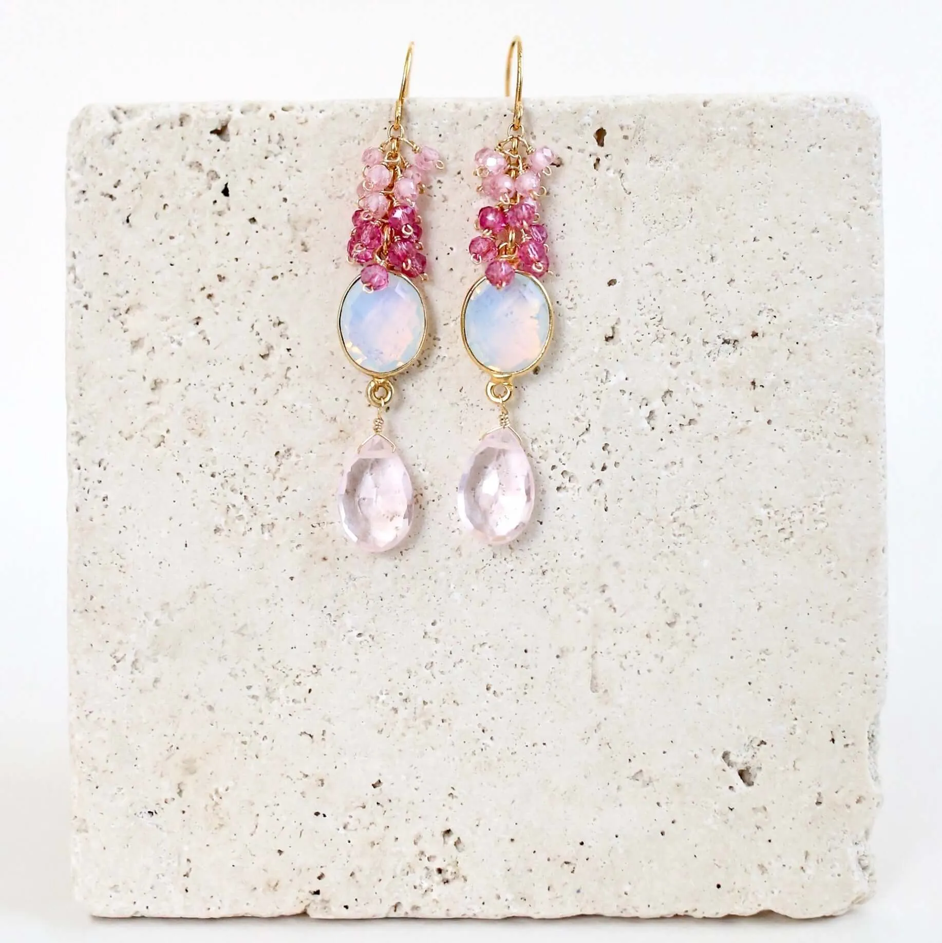 Opal Quartz Bezel Cluster Earrings