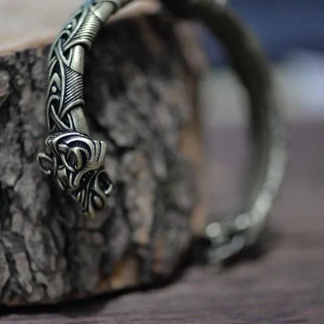 Ornamental Celtic Wolf Torc Bracelet