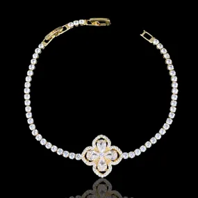 Oro Laminado Gold Filled Filigree Clover CZ Bracelet