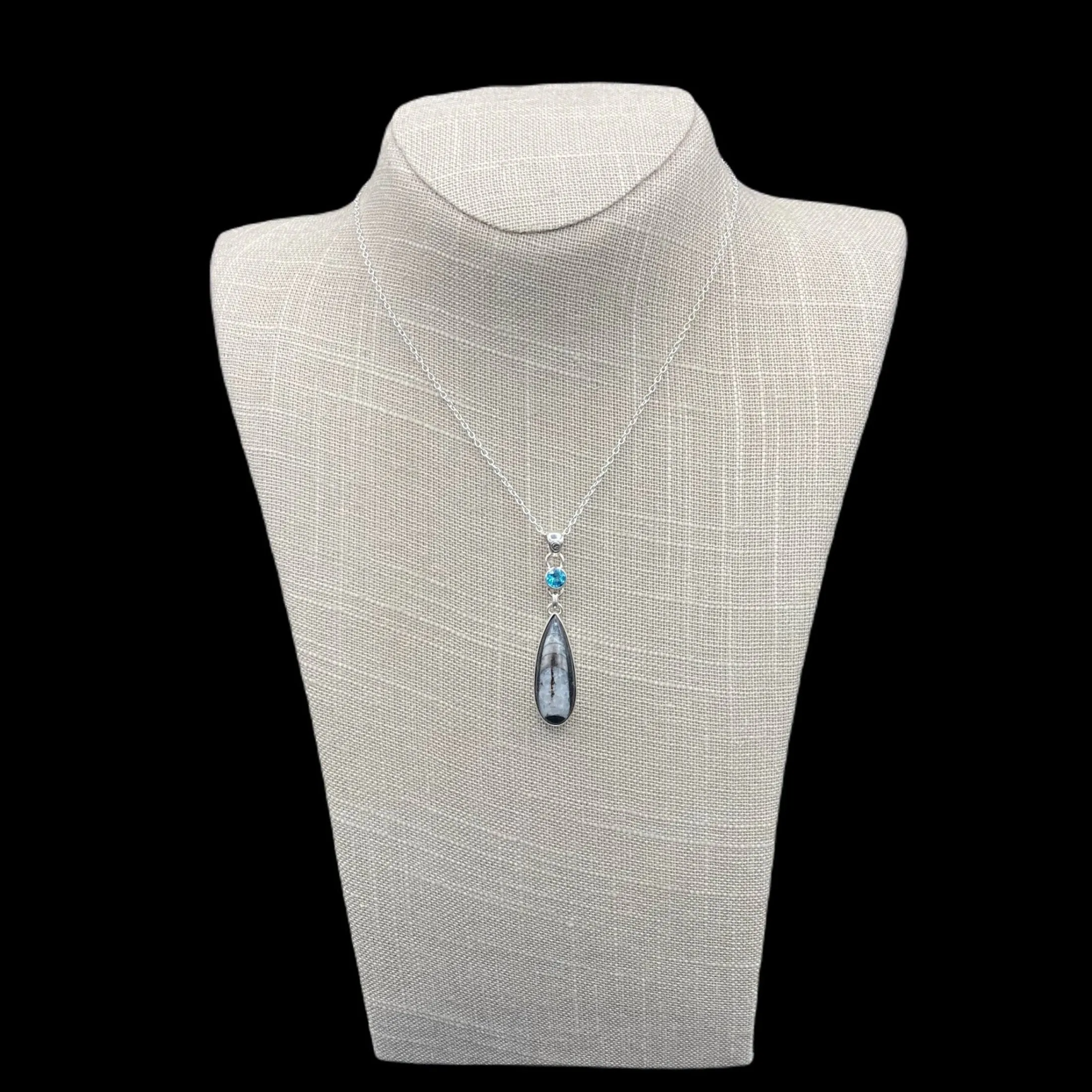 Orthoceras And Blue Topaz Pendant Necklace