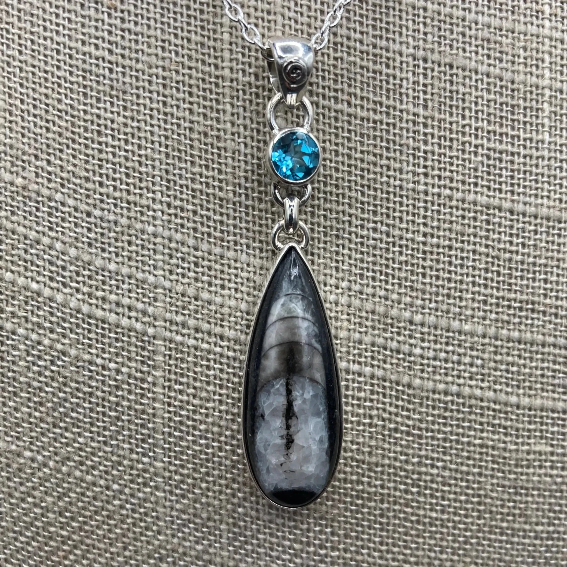 Orthoceras And Blue Topaz Pendant Necklace