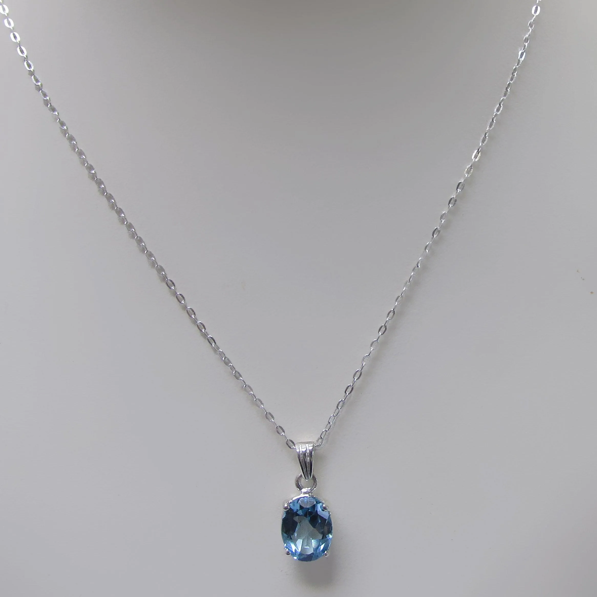 Oval Blue Topaz Pendant Necklace