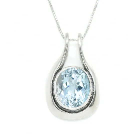 Oval Topaz Pendant - Real Blue Topaz Necklace - Sky Blue Vintage Necklace